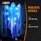 JOYIN Halloween Hanging Light up Ghost, 47” White Ghosts with Blue LED Light and Timer Halloween Hanging Decoration Waterproof for Front Yard Patio Lawn Garden Party Decor Indoor Outdoor
