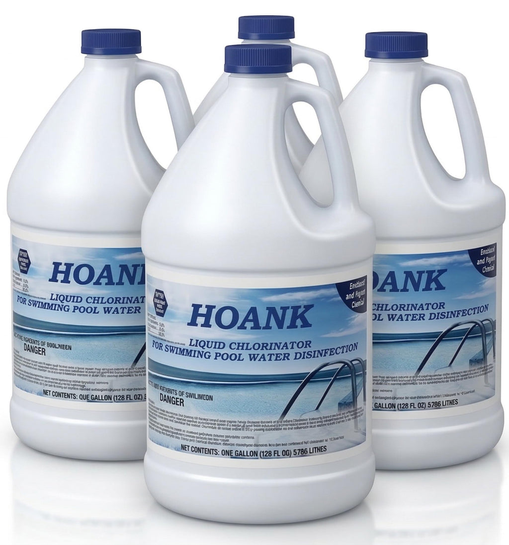 (4 Gallons) - Pool Shock Liquid Chlorine for Swimming Pools, 12.5% Sodium Hypochlorite, Treatment for Clear Water and Algae Control in Above Ground & Inground Swimming Pools - Ready-to-Use