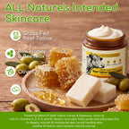 Beef Tallow for Skin & Face, Whipped Tallow and Honey Balm Cream, 100% Grass-Fed Beef Tallow Face Moisturizer with Raw Honey, All Natural Organic Body Lotion Skincare for Women & Men, Unscented 4.2 OZ