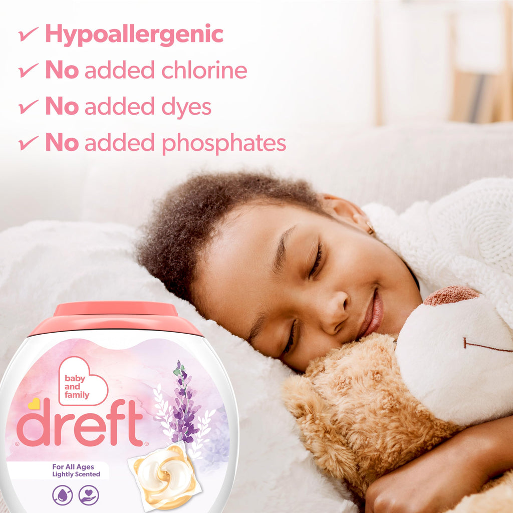 Dreft Laundry Detergent Pacs, Lightly Scented, Lavender, For Baby and Family, XL Pacs, 25 Count (Pack of 4)
