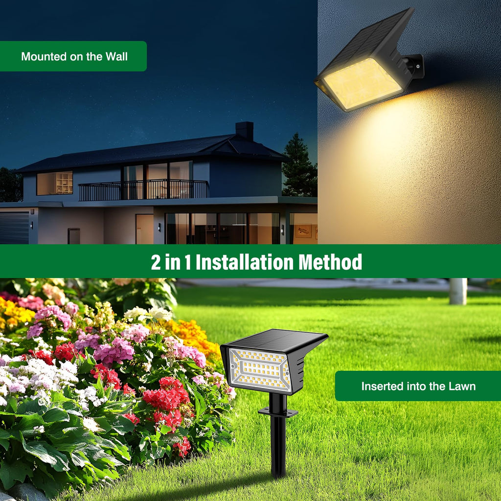 LAMKEEP Solar Spot Lights Outdoor with 60 LED & Auto On/Off, 4 Pack Solar Lights Outdoor Waterproof IP68 with 3 Lighting Modes, 2-in-1 Solars Landscape Light for Outside, Garden, Yard(Warm White)