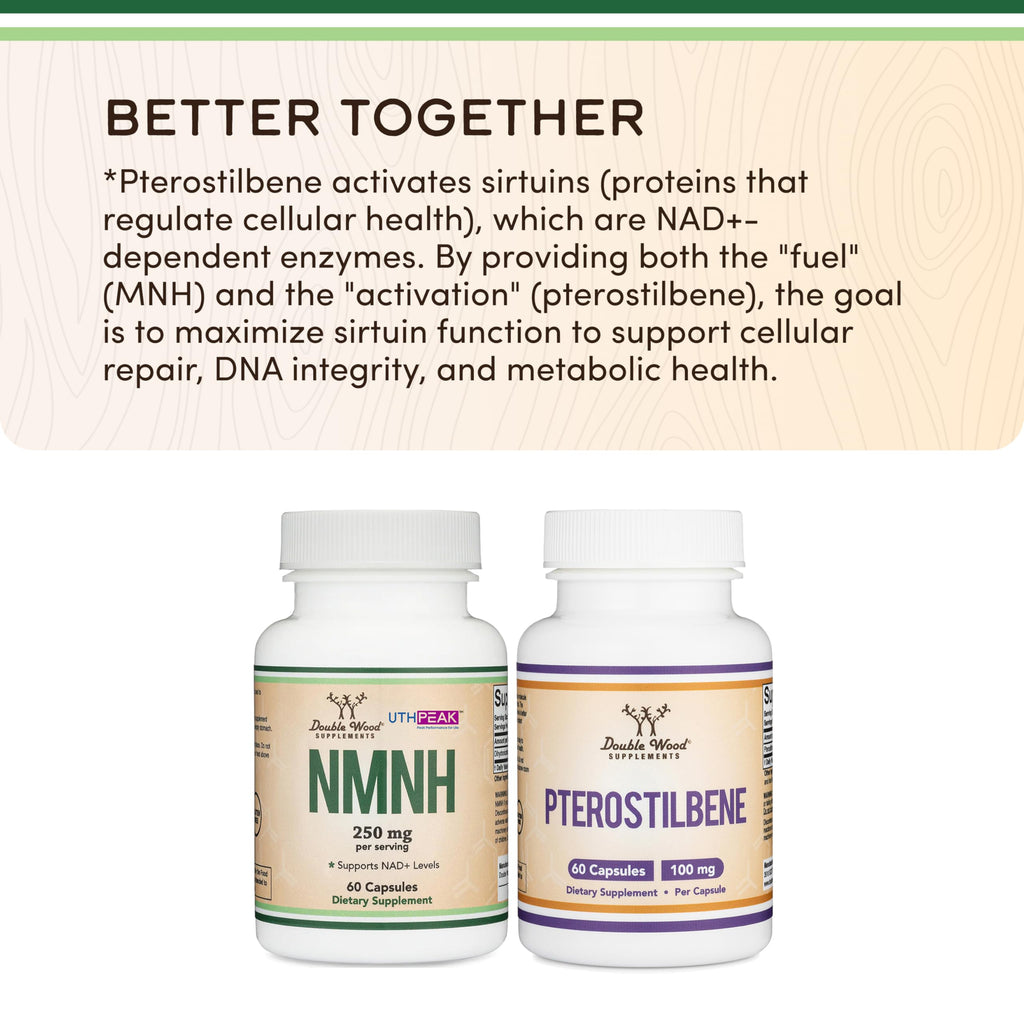 NMNH (NMN Supplement Alternative) Only Clinically Studied Ingredient - Boosts NAD+ Levels for Anti Aging and Cell Regeneration by Double Wood (Pack of 2)