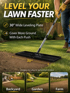 30x10 inch Lawn Leveling Rake, Yumatum 72" Heavy Duty Lawn Leveler Tool, Stainless Steel Handle Lawn Leveler for Yard Golf Pasture Garden, Professional Lawn Care Landscape Rake