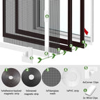HOFUDON Adjustable Magnetic Window Screen Max 39" x 59", White Frame