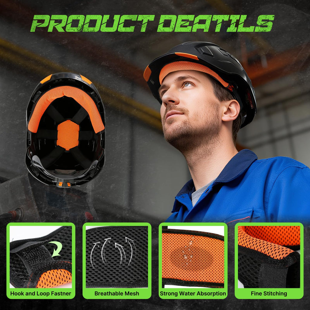 Aolamegs Hard Hat Sweatband - 5pcs Washable Hard Hats Sweat Bands,Flame Retardant Cotton Construction Hardhat Liners for Men,3-Layer Welding Helmet Sweatband,Hard Hat Accessories for Welding Headgear