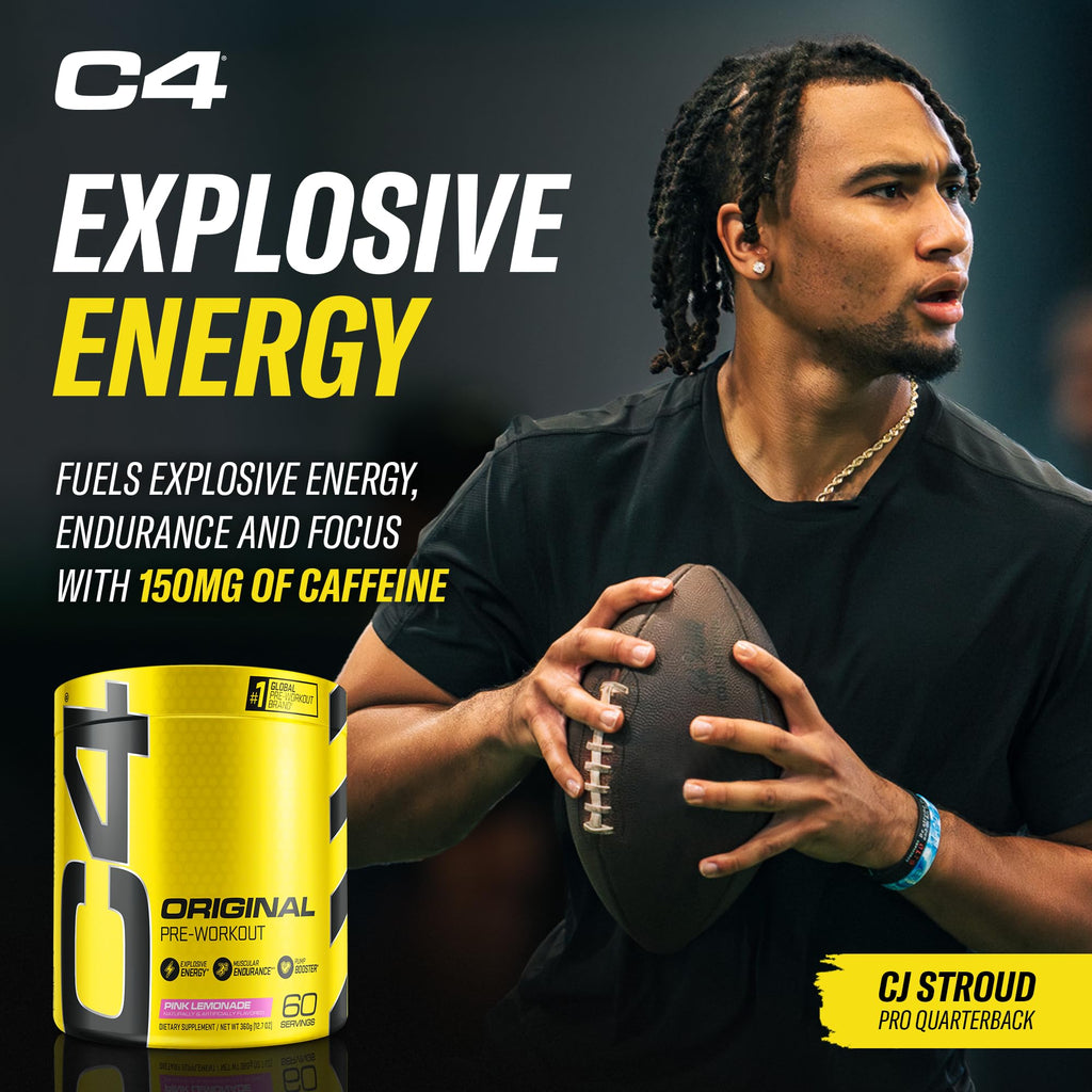 C4 Original Pre Workout Powder Pink Lemonade Vitamin C for Immune Support Sugar Free Preworkout Energy for Men & Women 150mg Caffeine + Beta Alanine + Creatine 60 Servings