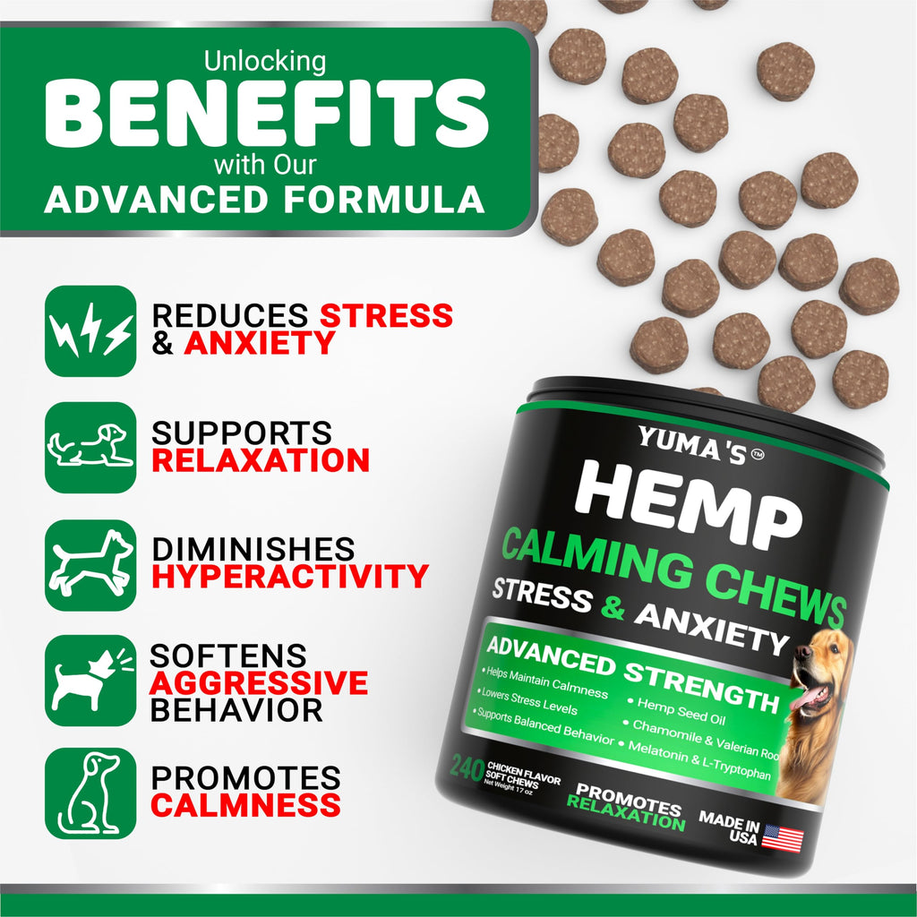 Hemp Calming Chews for Dogs - 240 Treats - Advanced Dog Calming Chews