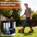 DWAEEGG Lawn Aerator Shoes, Pre-Installed Two-Layer Spike Aerator Shoes Tool with Hook-and-Loop Adjustable Straps, Durable and Self-Cleaning for Patio Garden Soil and Plat Grassland