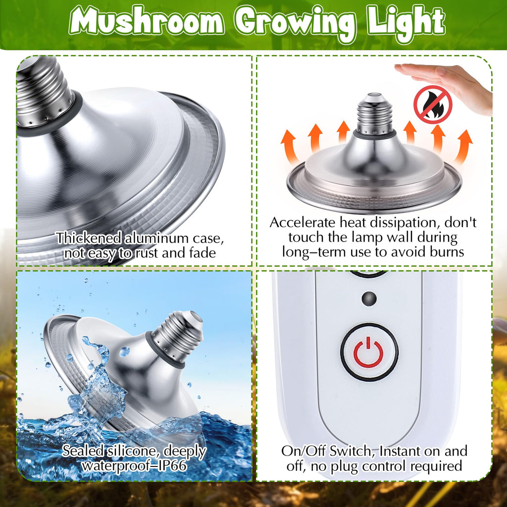 Meonum 1 Pack Mushroom Grow Light with 3/6/9 Hour Timer and 6.5ft Cord