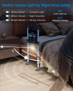 BPREINECO Bed Rails for Elderly Adults Safety, Reinforced Bed Handle Bedside Assist with Motion Sensor Light & Storage Pocket, Adjustable Bedrail Grab Bar Handrails, Stable Bed Can for Seniors, Gray