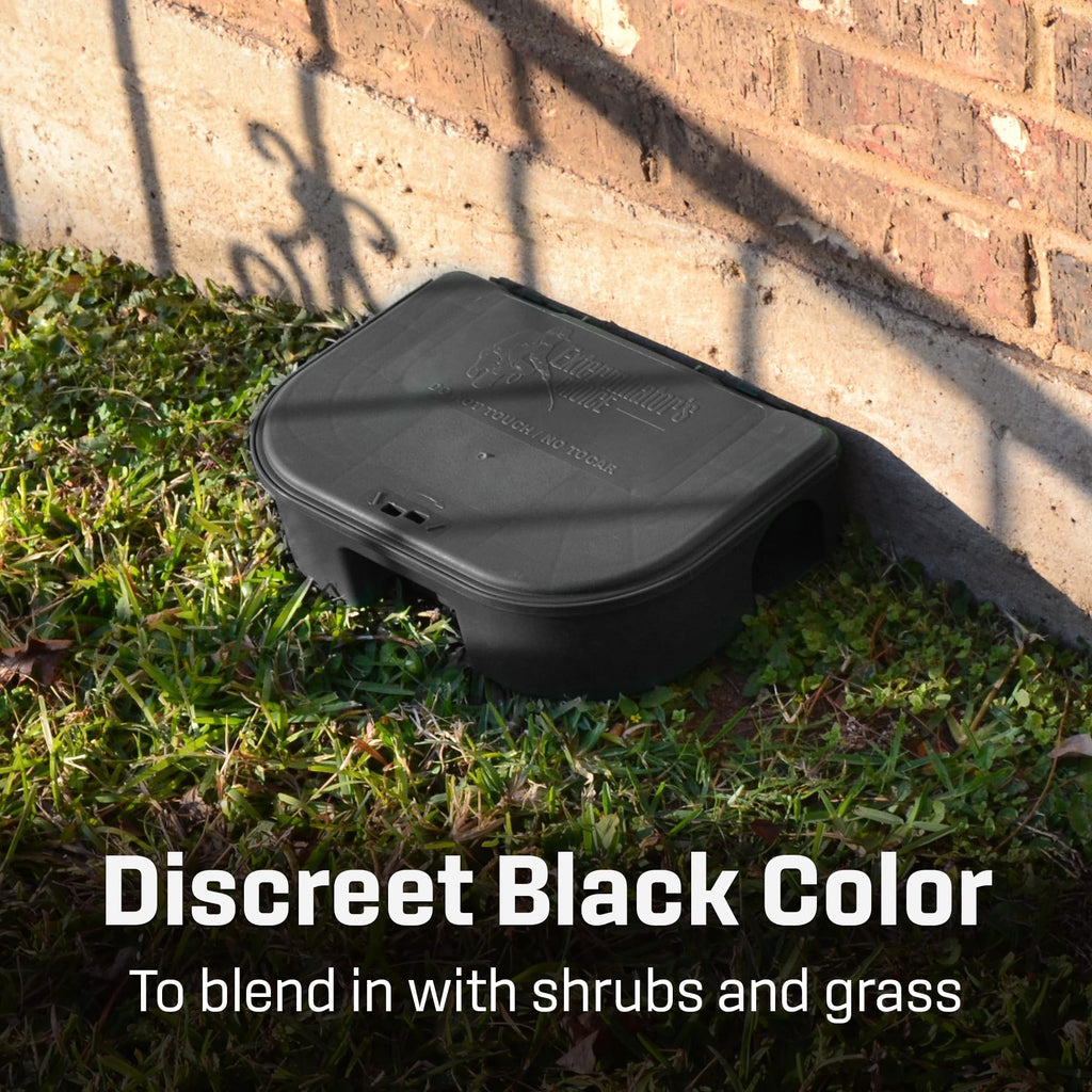 Exterminators Choice Compact Mouse Bait Station - Heavy-Duty Outdoor Rat Bait Box - Lockable Design with Key - Versatile Indoor & Outdoor Use - Pack of 12, Black, 4.75in x 3.5in x 1.25in