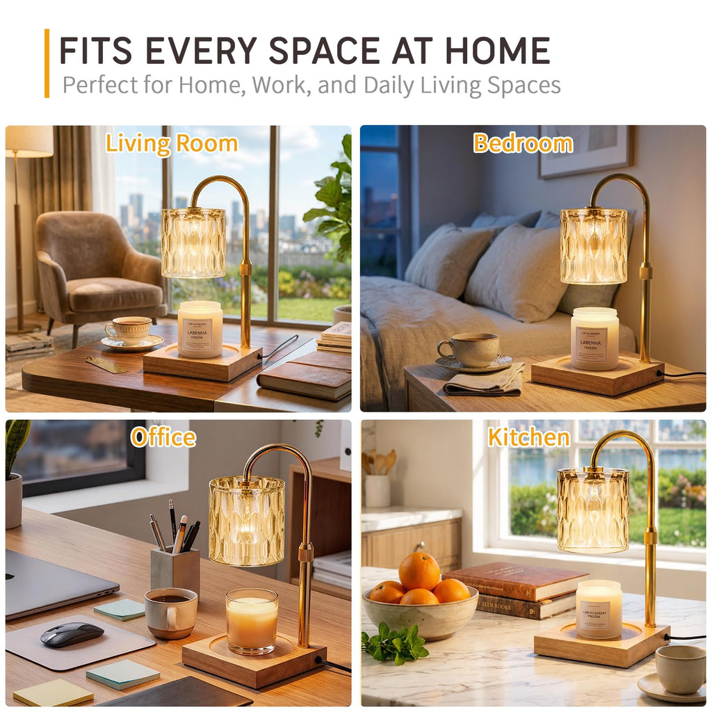 Candle Warmer Lamp with 3 Bulbs, Adjustable Height Dimmable Candle Warmer with Timer, Candle Lamp with Charming Gift Box Ribbon,Birthday Gifts for Women Mom, House Warming Gifts New Home Decor