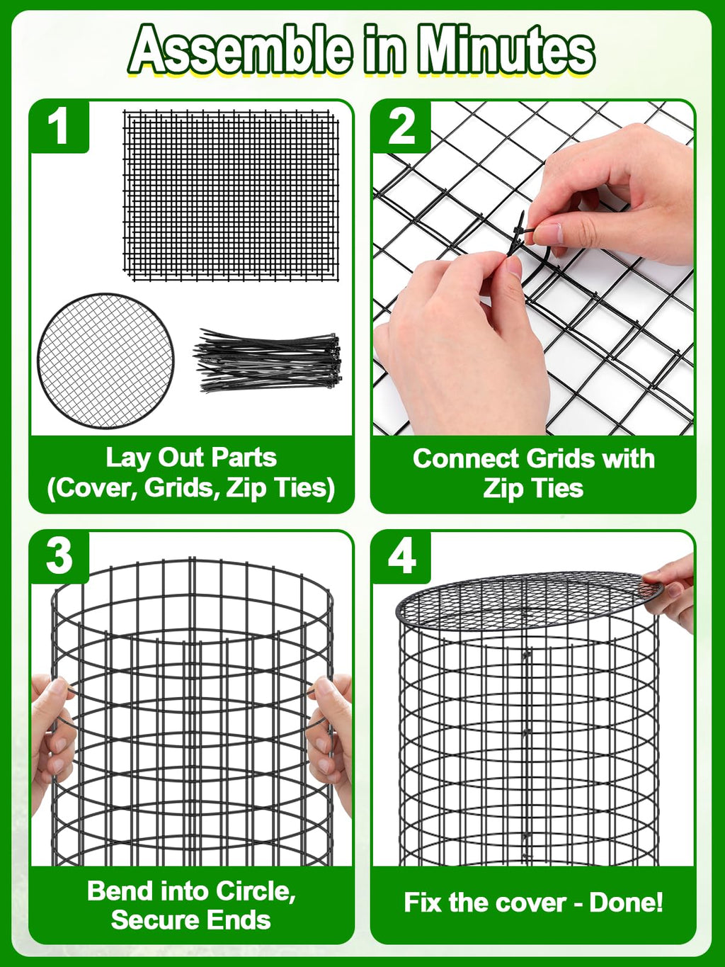 16''H x 11''Dia Plant Protectors from Animals - Full-Protection Anti-Rust Plant Cages with Covers for Outdoor Plants, Wire Garden Cloches for Plants Strawberry Keeping Chicken Rabbits Out, 4 Sets