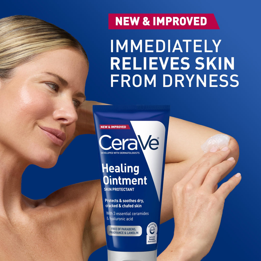 CeraVe Healing Ointment, Hydrating Skin Protectant With Petrolatum, Hyaluronic Acid & Ceramides, Face & Body Skin Barrier Repair For Cracked, Chafed, Dry Skin, Fragrance Free & Lanolin Free, 3 Oz