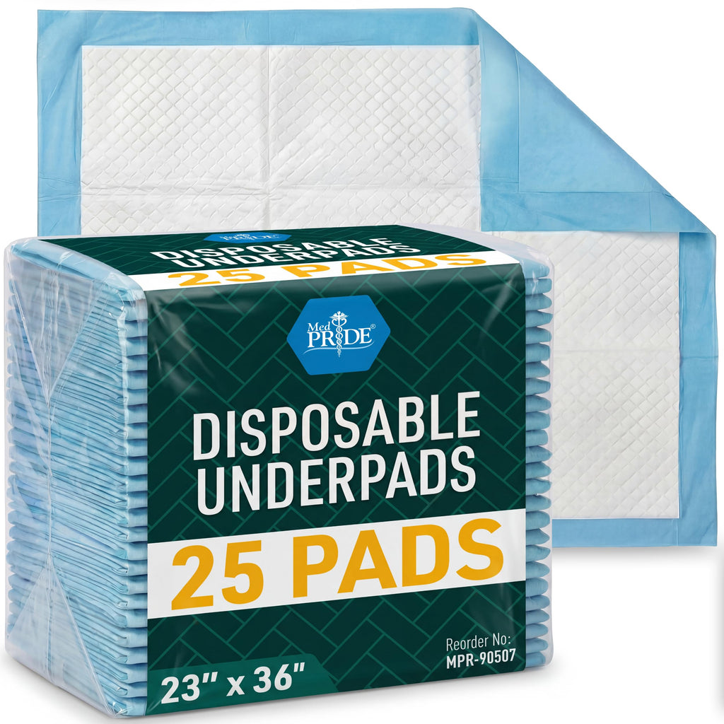 MED PRIDE Disposable Underpads 23'' X 36'' (25-Count) Incontinence Pads, Chux, Bed Covers, Puppy Training | Thick, Super Absorbent Protection for Kids, Adults, Elderly | Liquid, Urine, Accidents