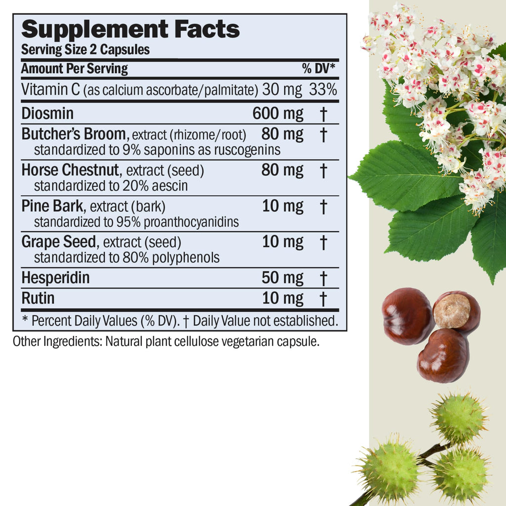 ANDREW LESSMAN Circulation, Vein Support for Healthy Legs 60 Capsules - High Bioactivity Diosmin, Butcher's Broom, Visibly Reduces Swelling and Discomfort in Feet, Ankles, Calves, Legs