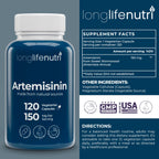 LongLifeNutri Artemisinin 150mg - Extracted from Sweet Wormwood, 120 Vegetarian Capsules, Organic Artemisia Annua Supplement for Daily Detox, 4-Months Supply, GMP Certified, Made in USA