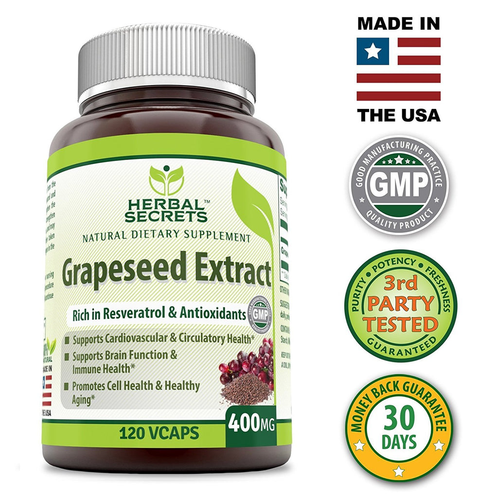 Herbal Secrets Grapeseed Extract 400 mg 120 Veggie Capsules Supplement | Non-GMO | Gluten Free (120 Count | Pack of 2)