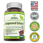 Herbal Secrets Grapeseed Extract 400 mg 120 Veggie Capsules Supplement | Non-GMO | Gluten Free (120 Count | Pack of 2)