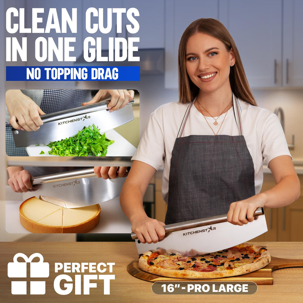 16-Inch Pizza Cutter Rocker Blade, 304 Stainless Steel Slicer Knife, Silver