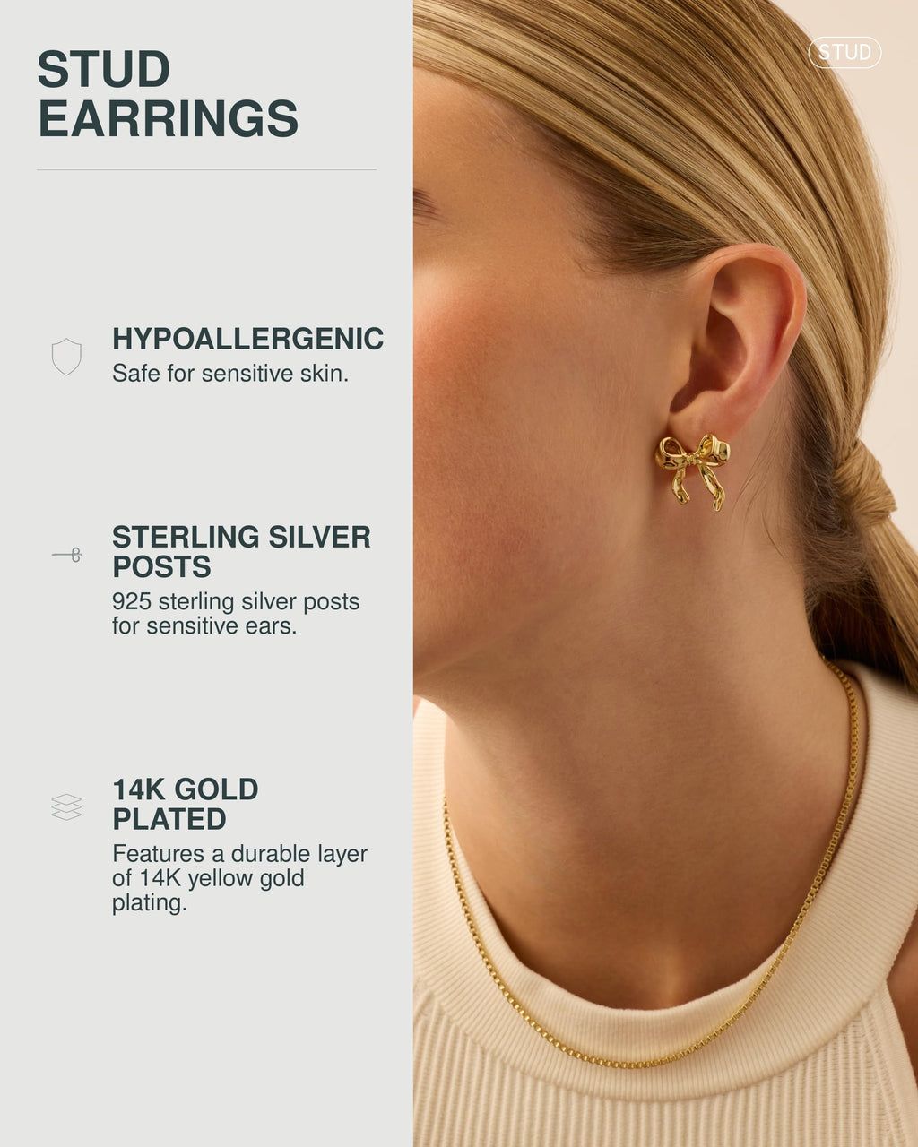 PAVOI Stud Earrings, 14K Gold Plated, Yellow Gold, Size 30 x 25 Millimeters