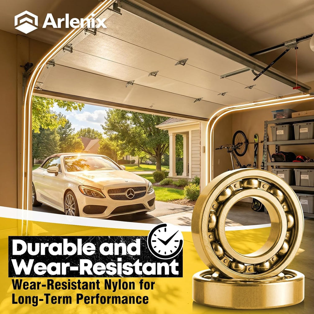 Arlenix 12 Pack Garage Door Rollers Replacement, 2” Nylon Garage Rollers with 6200-zz Dual Sealed Bearings, Quiet & Smooth Operation, Heavy-Duty 4” Steel Stem for Standard Residential Garage Doors