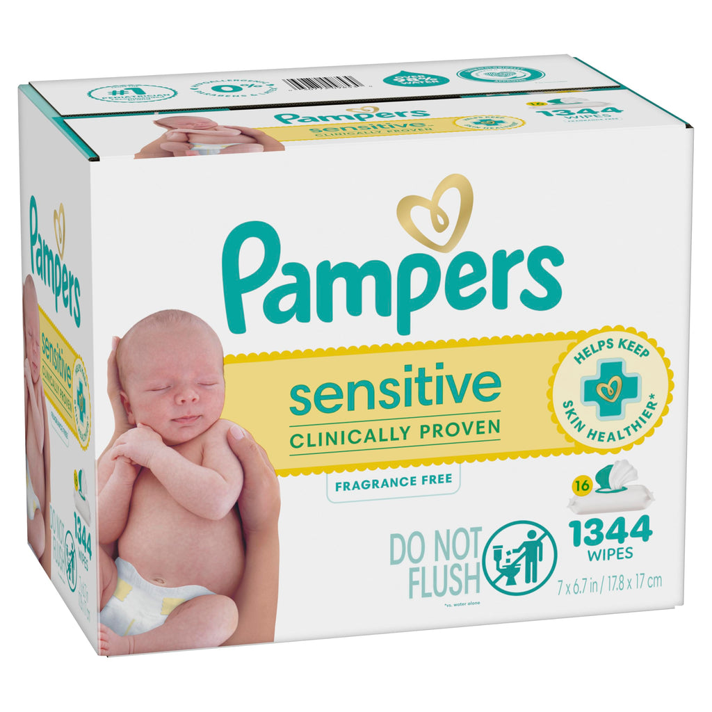 Pampers Sensitive Baby Wipes, Unscented, Fragrance Free, Clinically Proven, Water Based, Hypoallergenic, Multi-Use, Hand Wipes, 1344 Wipes Total (24X Flip-Top Packs)