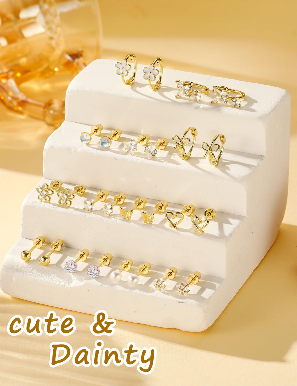 Hypoallergenic Surgical Stainless Steel Earrings for Girls Kids Jewelry - Screw Back Earrings for Sensitive Ears Cute Flower Heart Pearl bow Earrings for Women