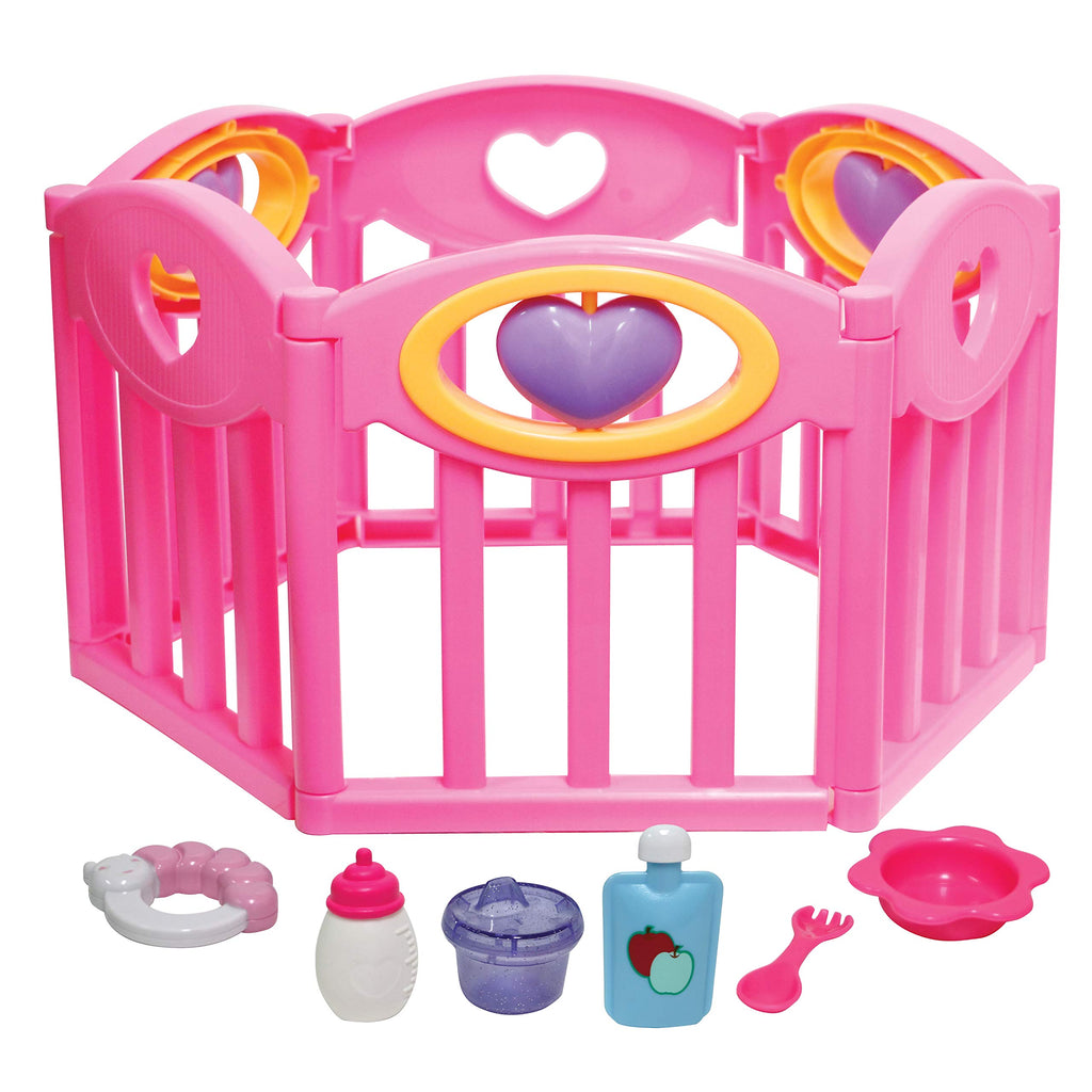 JC Toys Baby Doll Play Pen Gift Set for Keeps Playtime!|Fits Dolls up to 17" | Adjusts to Different Shapes | Play Accessories| Ages 2+, Pink