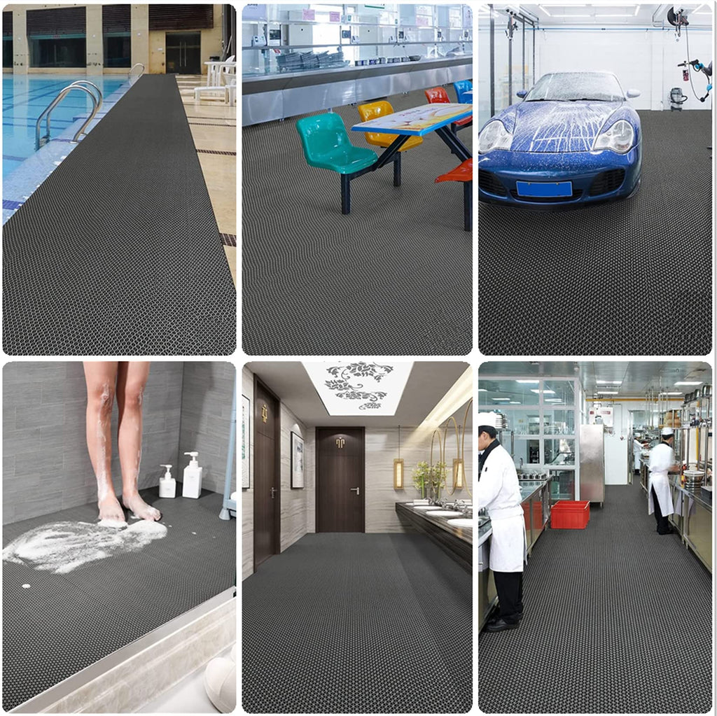 Drainage Non Slip Mats 3'x10' Heavy Duty Commercial Floor Mat Mesh Hollow Door Mat Roll for Swimming Pool Bathroom Kitchen Garage Indoor Outdoor Wet Area,Blue,0.9×3M/3×10FT