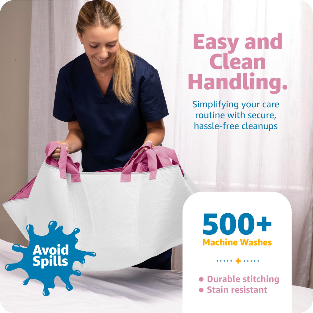 Improvia Positioning Bed Pad, with 8 Reinforced Handles, Quick-Drying, Washable, Waterproof, for Lifting, Turning, Transfering, Elderly and Incontinence Patients (Pink, 34" x 52" - Pack of 1)