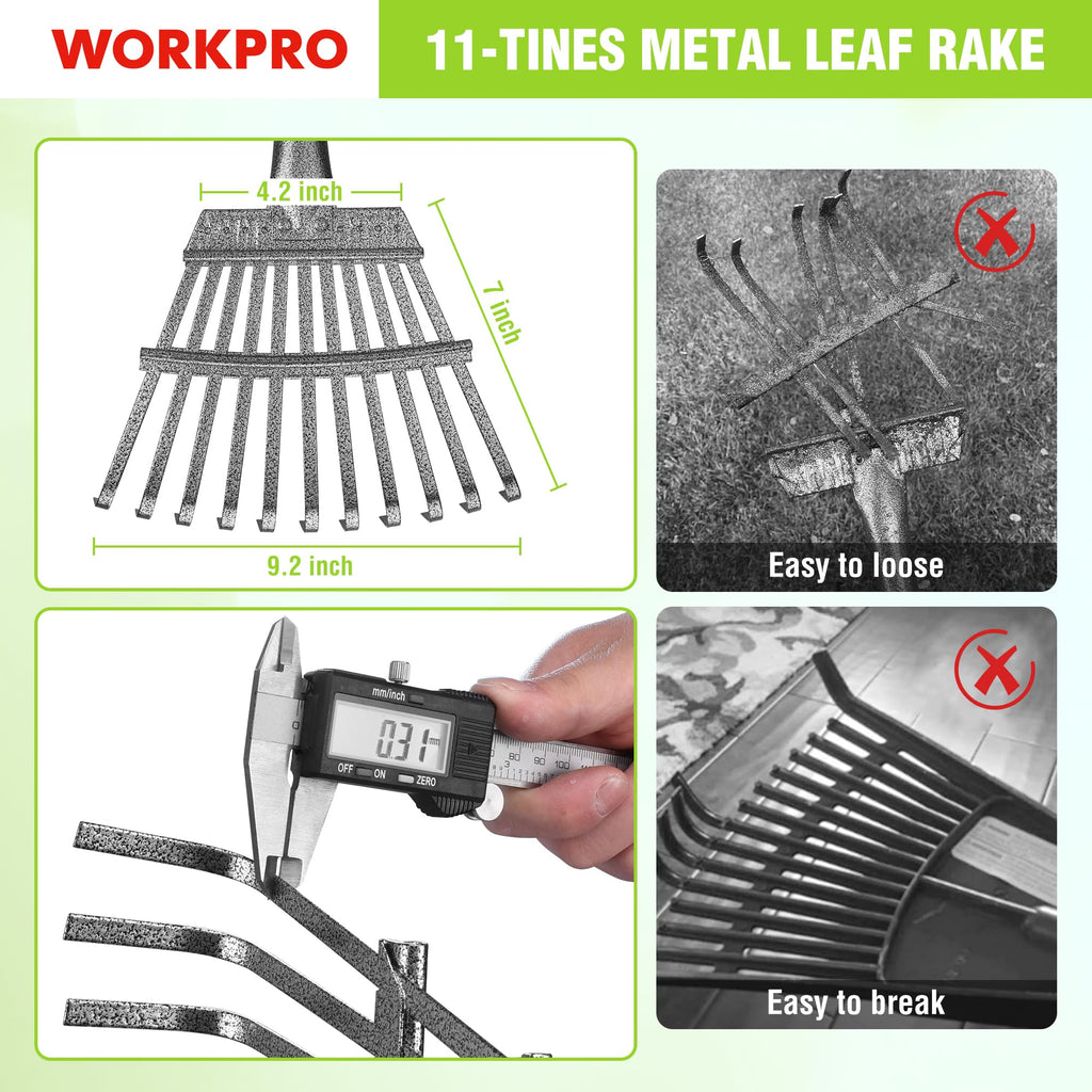 WORKPRO Rake, Small Rake for Leaves with 72” Adjustable Long Handle