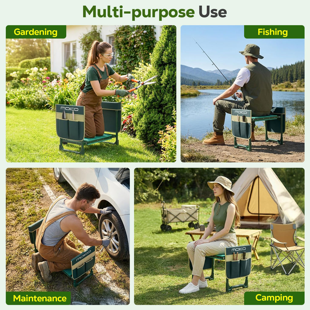 MoKo Garden Kneeler, 350 lb Foldable Garden Kneeler and Seat Tool Bag,Green