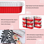 EgticHome Mini Loaf Pans with Lids and Spoons (100 Pack, Red, 6.8oz) Rectangular Aluminum Foil Baking Pans