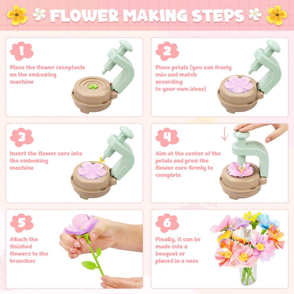 Fabric Flower Bouquets Toys, DIY Craft Kits Toys for Kids - Flowers Market Toy, Build Your Flower Bouquet, Arts & Crafts for 4 5 6 7 8 Year Toddler Girl, Educational Activity Preschool B-Day Gifts