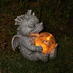 Jy.Cozy Garden Dragon Statue Solar Powered Outdoor Figurine Light Decor Cute and Hold Glowing Glass Ball Resin Sculpture Home Decoration for Porch Patio Lawn Farm Yard Housewarming Ornament Gift