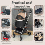 BRIGHTCARE Pet Stroller for Small Dogs & Cats Under 20 lb with Detachable Carrier, Converts to Car Seat, Ultra-Lightweight only 11lb, One Hand Fold