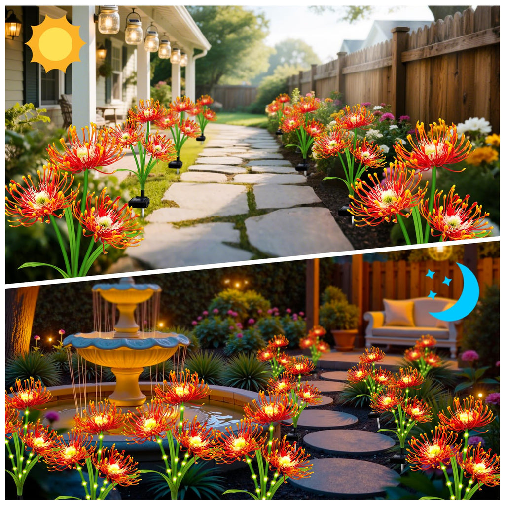 Solar Garden Flower Lights Outdoor,8 Pack Orange Spider Lily Lights with Glowing Stems,Waterproof Fall Decor Solar Yard Decor for Patio Lawn Pathway,Thanksgiving Garden Gifts for Women Mom Grandma