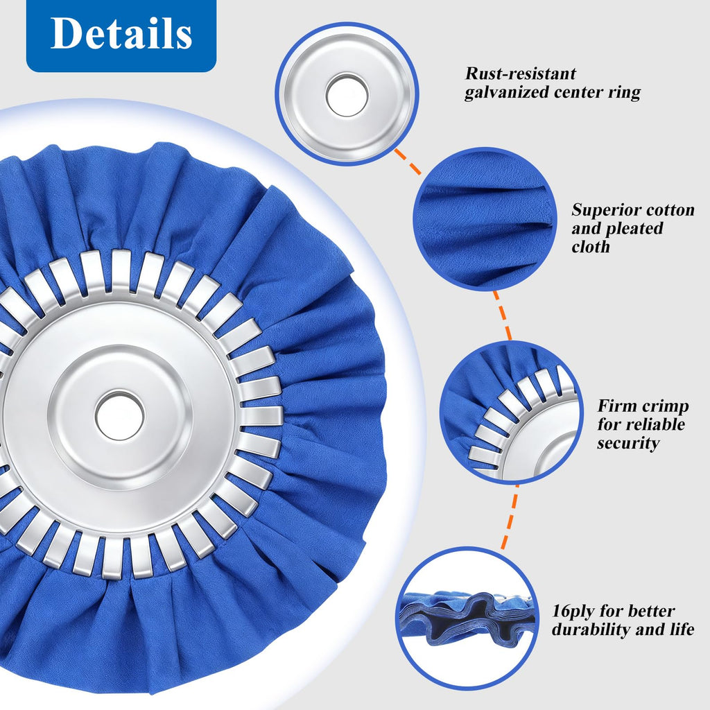 Tnisesm 10Pcs 8" Airway Buffing Wheel, Aluminum Polishing Kit in Diameter 5/8 inch Arbor Hole, Metal Polishing Wheel for Angle Grinder