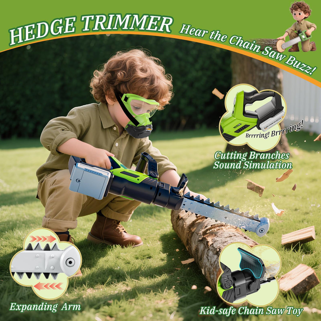 Kids Toy Tool Set, 3-IN-1 Power Garden Lawn Tools with Sounds & Lights, Volume, Toy Weed Wacker, Leaf Blower&Hedge Trimmer, Outdoor Play Toy Tools, Christmas Birthday Gifts for Boy Toys 3 4 5 6 7 8+