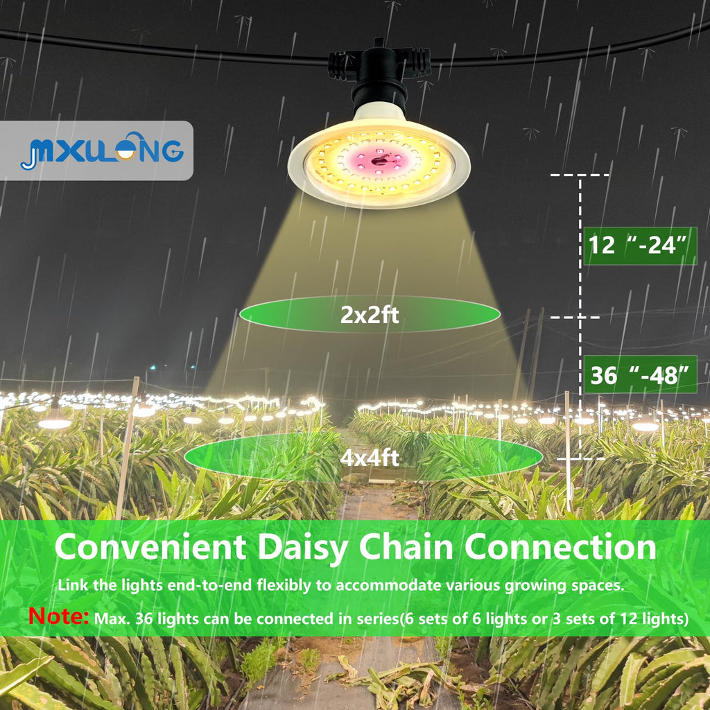 JMXULONG Outdoor LED Grow Lights, Waterproof String Grow Light, Full Spectrum Plant Growing Lights with 12Ft Adjustable Cord 3 Lights