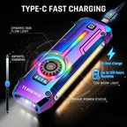 Flat EDC Flashlight 1800 High Lumens, Stainless Steel Rechargeable Pocket Light with UV Blacklight, Red Light for Cats, Arrow-Shaped RGB Beacon, Magnetic Work Light,USB-C Stepless Dimming (Iridescent)