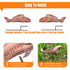 Wosuine Garden Statues Koi Fish Decor Outdoor Garden Fish Statues, Set of 2 Antique Copper Koi Art Sculptures for Patio, Backyard, Pond and Home Decor, Best Gardening Gifts for Women Mom