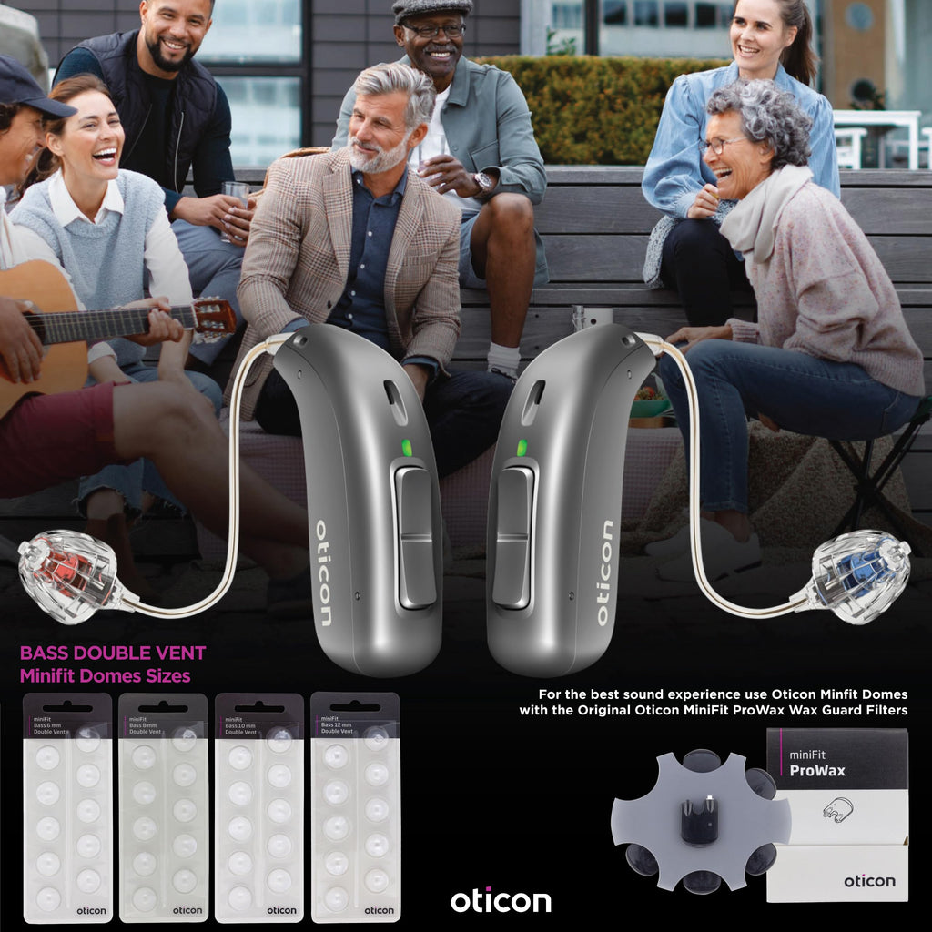 Genuine Oticon Hearing Aid Domes MiniFit Double Vent Bass 8mm (0.31 inches - Medium), Oticon Branded OEM Denmark Replacements, Authentic Accessories for Optimal Performance -1 Pack/10 Domes Total