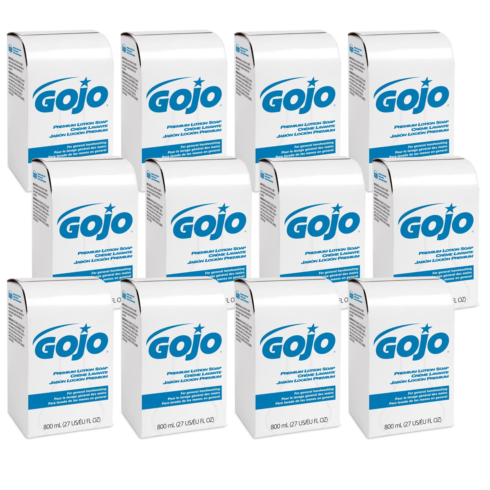 GOJO Premium Lotion Soap, Waterfall Fragrance, 800 mL Lotion Hand Soap Refill 800 Series Bag-in-Box Soap Dispenser (Pack of 12) - 9106-12