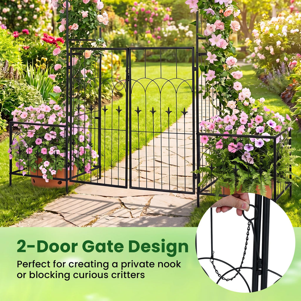 Giantex 81" H Metal Garden Arbor Arch Trellis with Gate and Planter