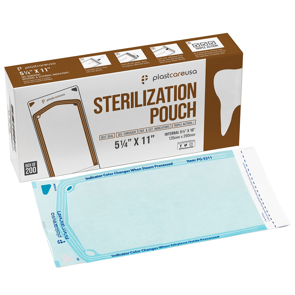 1000 5.25 x 10 Self Sealing Sterilization Pouches - Autoclave Sterilizer Bags Pouch for Sterilizing Dental Medical Instruments and Cleaning Tools - Latex-Free, Color Changin Indicator by PlastCare USA