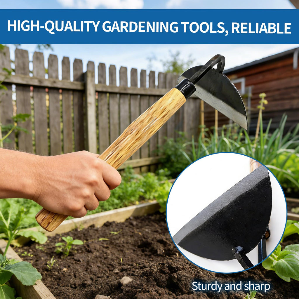 Elegital Kana Hoe 217 Japanese Garden Tool - Hand Hoe/Sickle is Perfect for Weeding and Cultivating. The Blade Edge is Very Sharp. (Beige-007)
