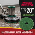 Green Floor Maintenance Pads, Deep Cleaning & Light Stripping, 20", 5-Pack