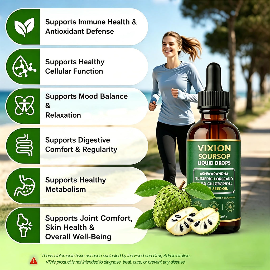 Vixion Soursop Liquid Drops, Vegan, Non-GMO, Easy Dropper for Daily Use, 2 Fl Oz (60 mL) (1pcs)